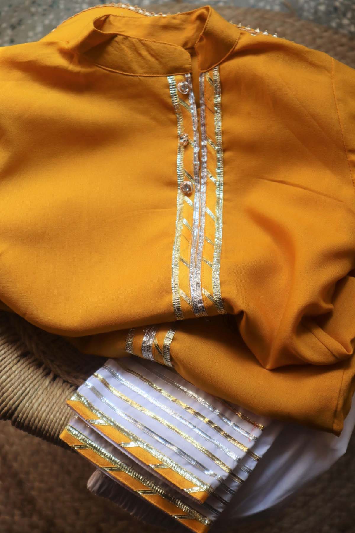 Designer ViYa Mustard Embellished Kurta Set For Kids Available online at ScrollnShops